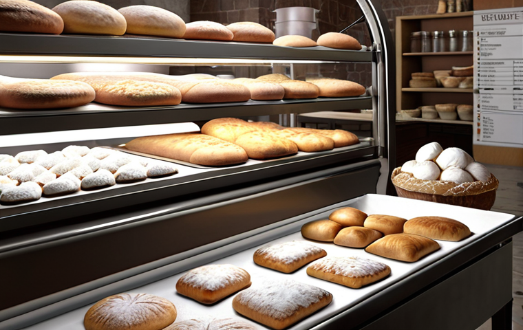 **
Prompt: "Bakery scene. Focus on transparent ingredient list showing the origin and processing of flour. Conveys trust and traceability. Software Bill of Materials (SBOM) concept visualized."
**