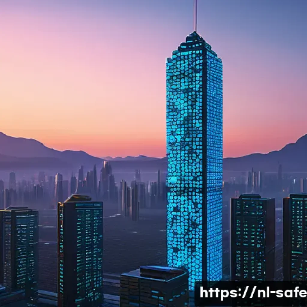 사이버 공격으로부터 소프트웨어 공급망 보호하기 - **Prompt:** A towering, intricate structure made of countless glowing digital "Lego" blocks, some vi...