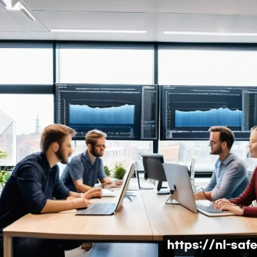 Home 33 소프트웨어 공급망 보안 관련 윤리적 고려사항 - A modern software development office scene in Amsterdam, featuring diverse Dutch software engineers ...
