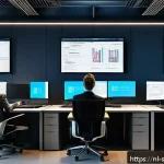 Home 19 소프트웨어 공급망 보안 사고 사례 분석 - A high-tech software development environment showing a secure CI/CD pipeline with engineers working ...