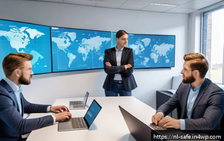 소프트웨어 공급망 보안 사례 성공적인 전략 - A modern Dutch office environment showing a diverse team of cybersecurity professionals conducting a...