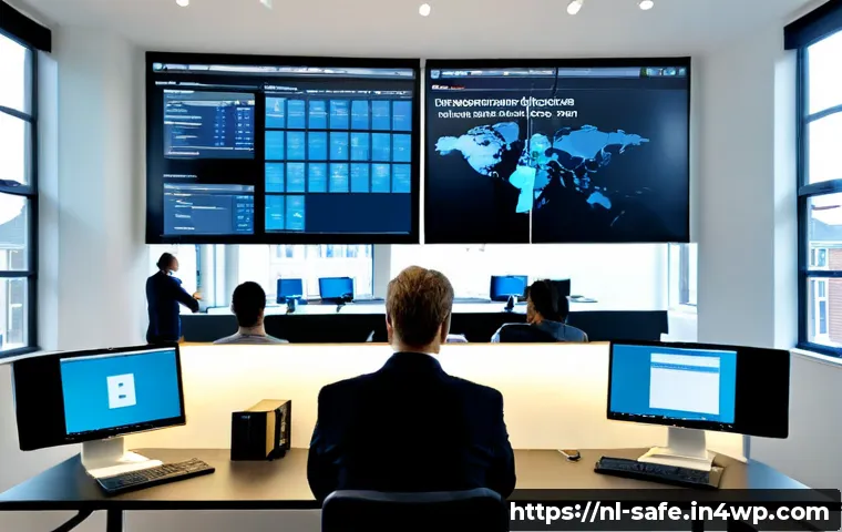 소프트웨어 공급망 보안의 글로벌 표준 - Photorealistic cybersecurity operations room in Amsterdam, Dutch security engineers reviewing a glob...